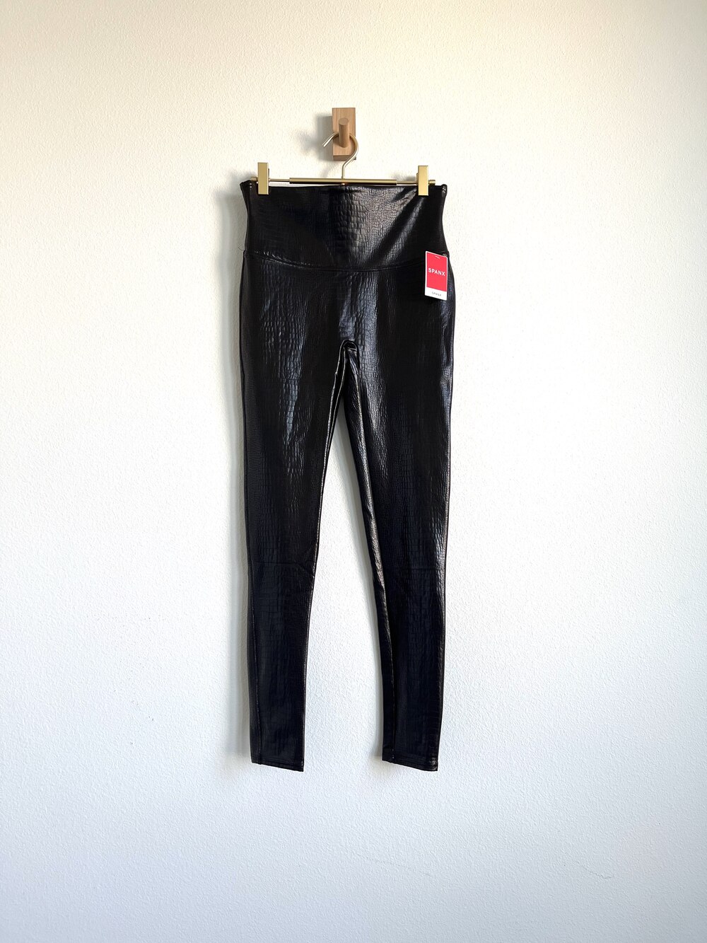 NWT SPANX Faux Leather Croc Leggings Espresso Brown High Rise Shaping